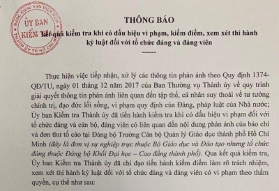 Kỷ luật nhiều cán bộ lãnh đạo Trường Cán bộ Quản lý Giáo dục TP HCM